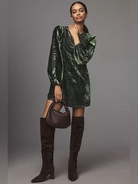 Farm Rio x Anthropologie Long-Sleeve Burnout Velvet Mini Dress, NWOT, Size S